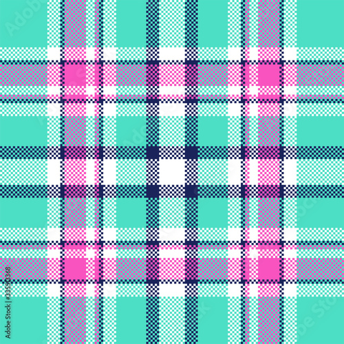 Pixel background vector design. Modern seamless pattern plaid. Square texture fabric. Tartan scottish textile. Beauty color madras ornament.