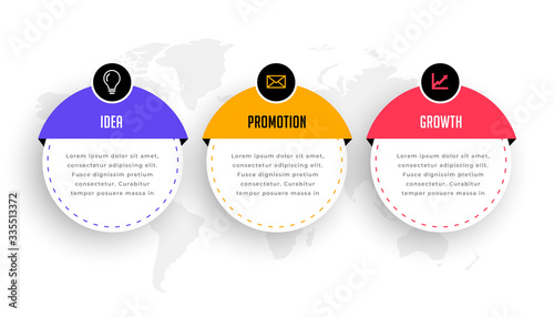 three steps modern infographic for business workflow