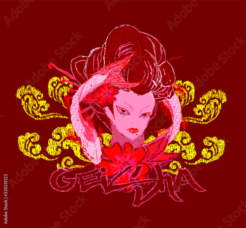 geisha background for t-shirt or apparel design