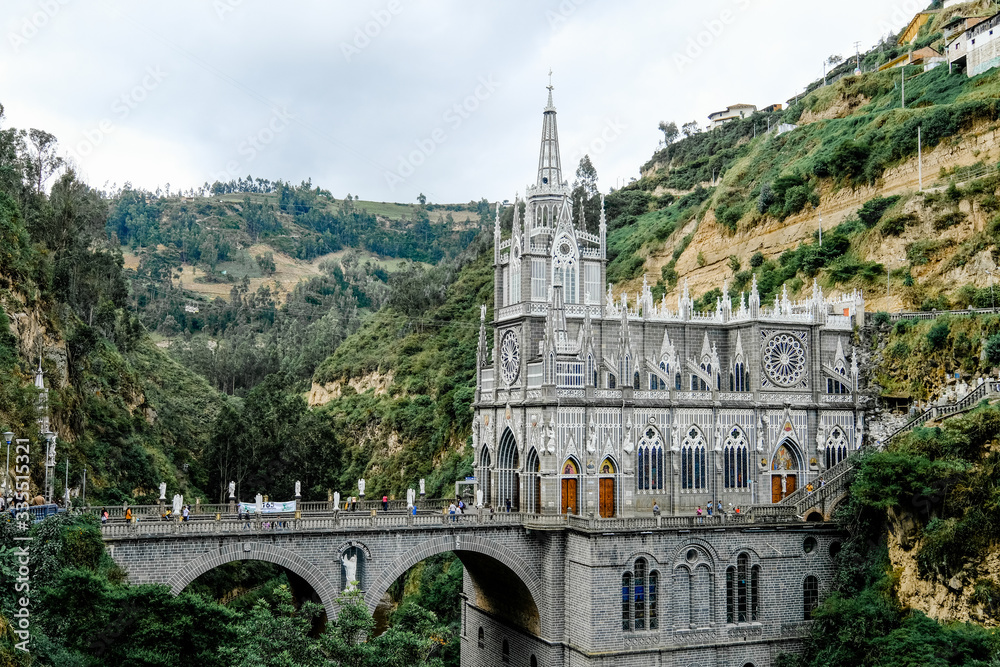 Ipiales, Columbia, december 2018 A basilica church located in the southern Colombian , and is built inside the canyon of the Guáitara River. famous gothic catholic cathedral in colombia Ipiales, Columbia, december 2018 A basilica church located in the southern Colombian , and is built inside the canyon of the Guáitara River. famous gothic catholic cathedral in colombia