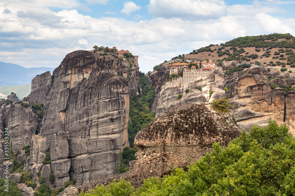 Meteora rocks with monasteries, Greece. Summer daytime.