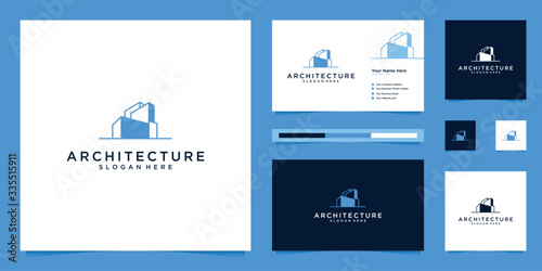 architectural logo design and business card templates. abstract structure of real estate, building, construction, apartment.