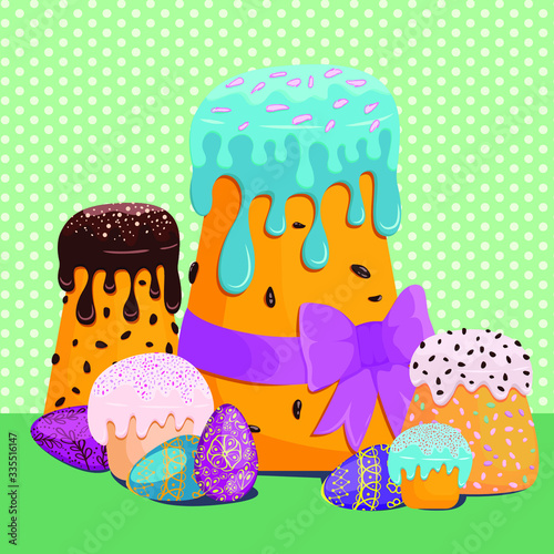 Easter vector illustration. Easter cakes. Easter egg.