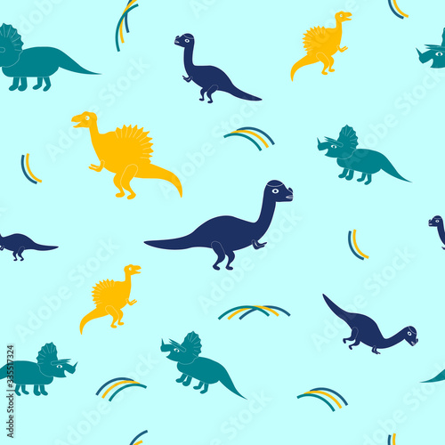 Seamless pattern with colorful dinosaurus.