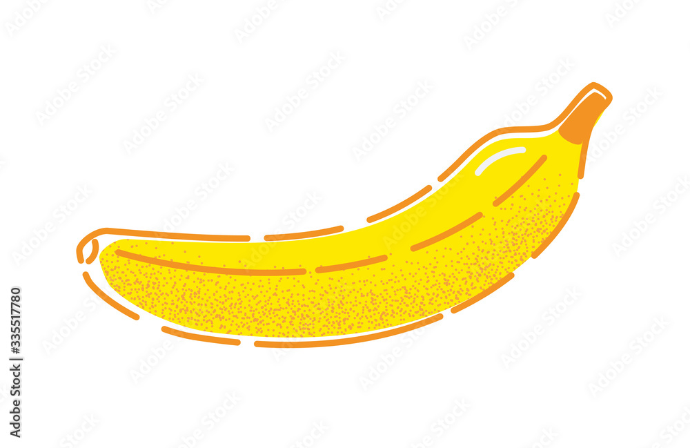 Banana. Vector illustration of a tasty yellow summer fruit in flat and line-art style for print, banner or postcard.