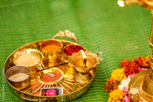 Indian traditional wedding ceremony : Decorative puja thali photo
