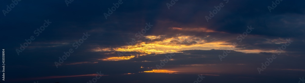 Panorama of clouds at sunset.