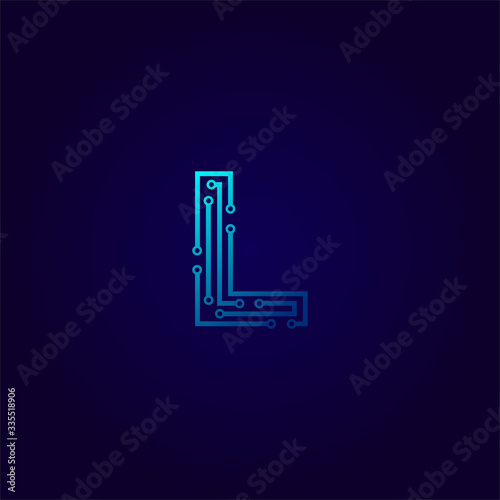Vector Letter L logo design concept, Technology and digital abstract dot connection cross. vector illustration