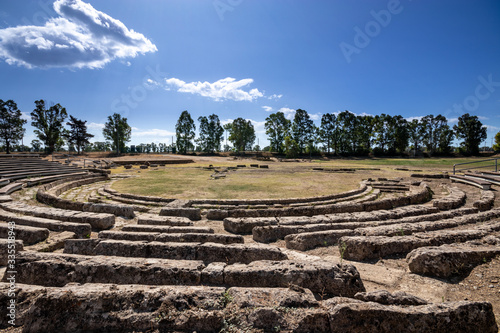 The theater in Metapontum (Metapontion) Magna Graecia. Archaeological Park of Metaponto, Basilicata, Italy.