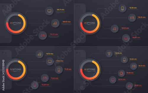 Vector presentation infographic structure chart designs. 3 4 5 6 options
