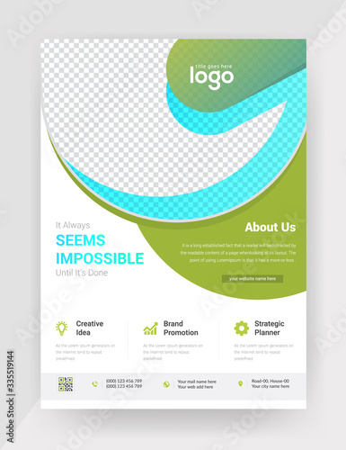 Green Color Unique Style & Creative shape Based Flyer Design Template