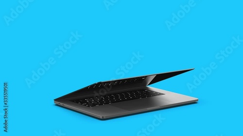 Laptop with blank screen isolated on blue background. Template, mockup.