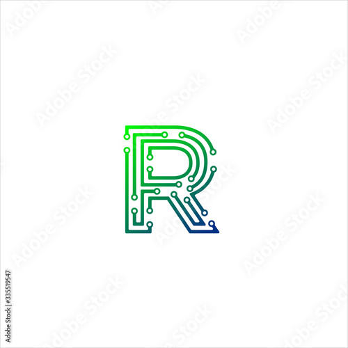 Vector Letter R logo design concept, Technology and digital abstract dot connection cross. vector illustration