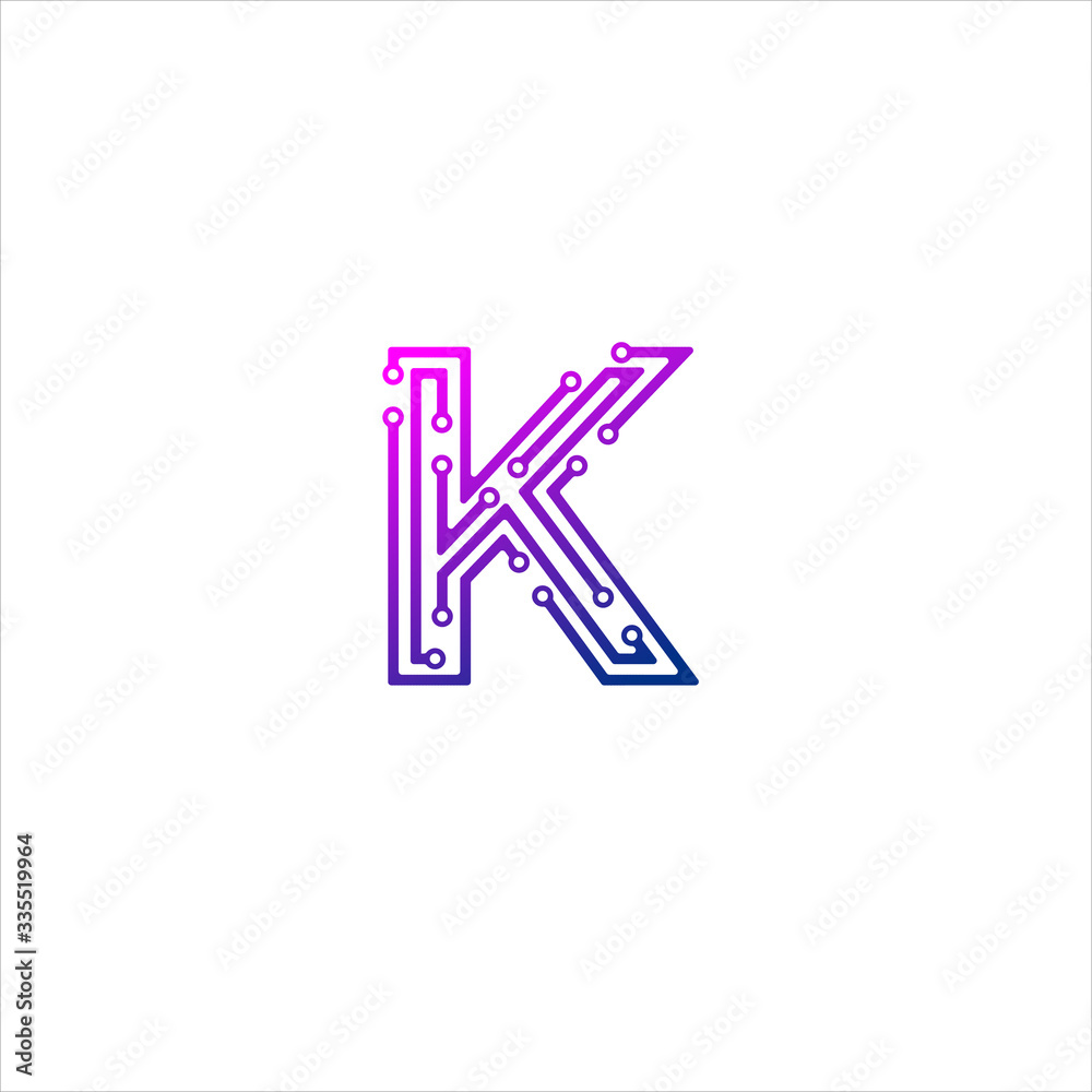 Vector Letter K logo design concept, Technology and digital abstract dot connection cross. vector illustration Vector Letter K logo design concept, Technology and digital abstract dot connection cross. vector illustration