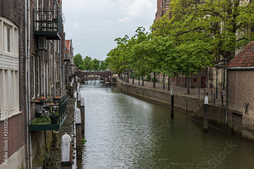 Water canal between houses in the city of Dordrecht