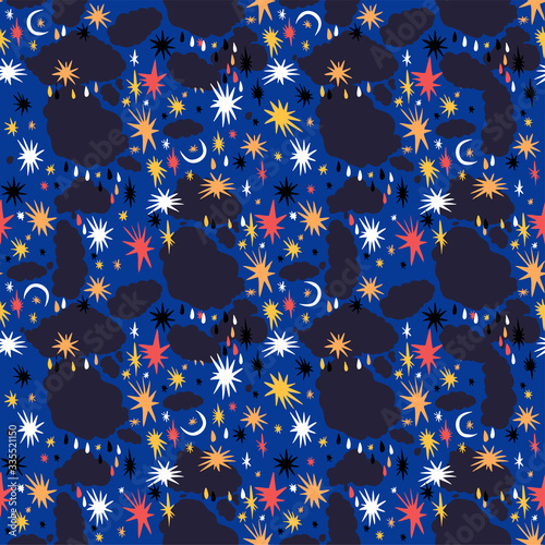 Hand drawn stylish mininal nigth sky seamless pattern. photo