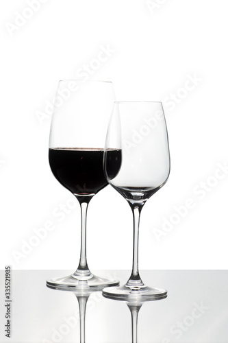 Crystal glass with red and white wine