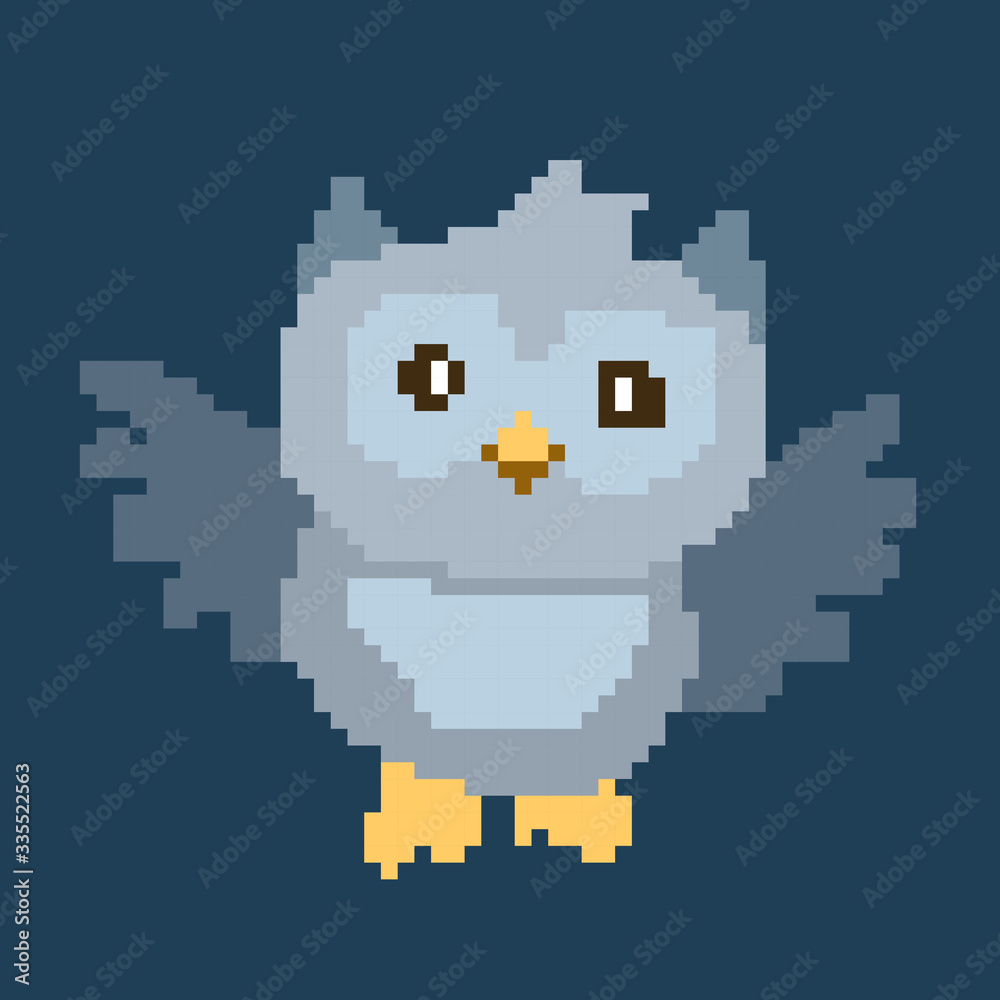 Vector illustration of Blue Cartoon Owl - Pixel design