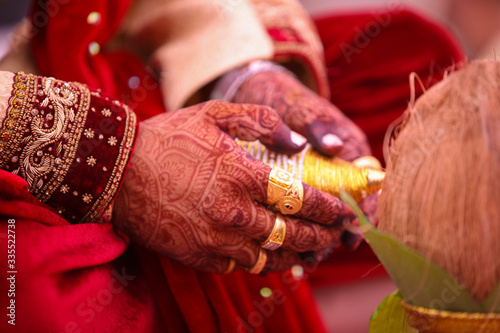 Traditional indian wedding ceremony, groom hand