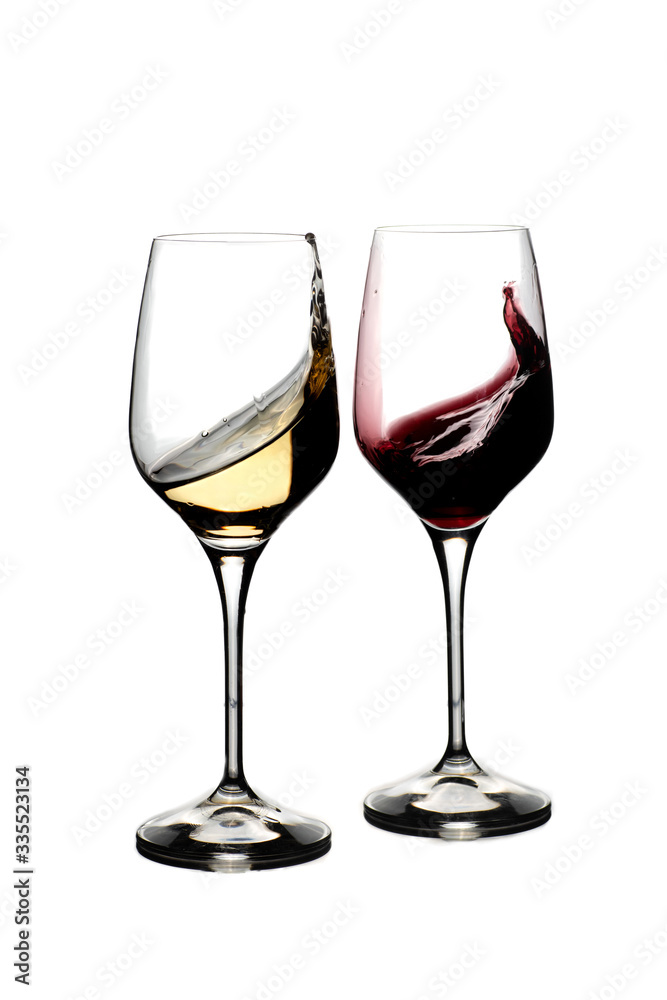 Crystal glass with red and white wine Crystal glass with red and white wine