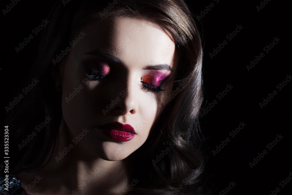 luxurious and mysterious beauty in Noir style, a portrait on a black background, luxurious and mysterious beauty in Noir style, a portrait on a black background,