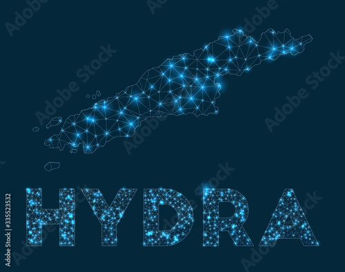 Hydra network map. Abstract geometric map of the island. Internet connections and telecommunication design. Elegant vector illustration.