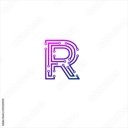 Vector Letter R logo design concept, Technology and digital abstract dot connection cross. vector illustration