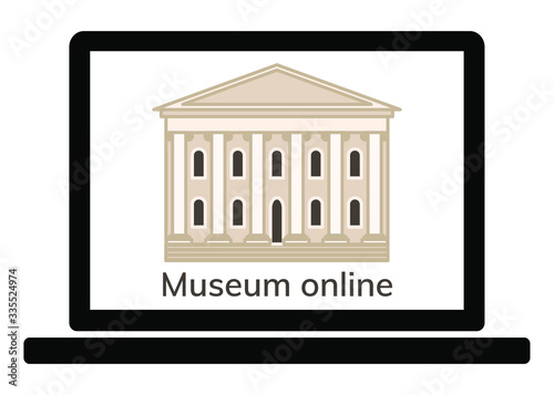 Museum online in notebook for quarantine and self isolation, vector stocl illustartion photo