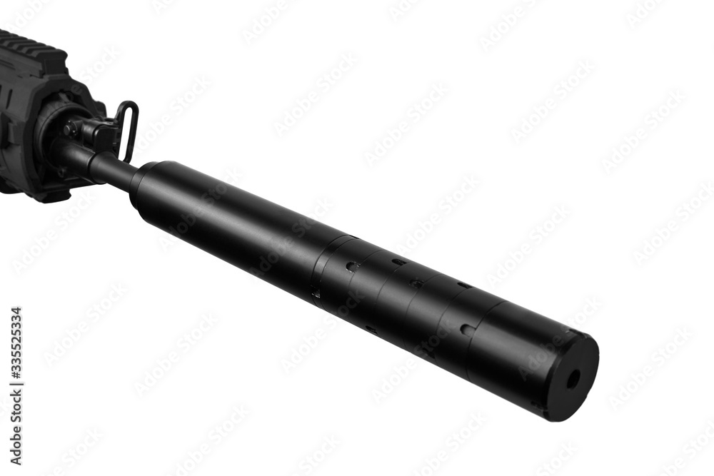 Fototapeta premium Modern automatic carbine with collimator sight isolate on white background. Weapons for the army, police and special forces.