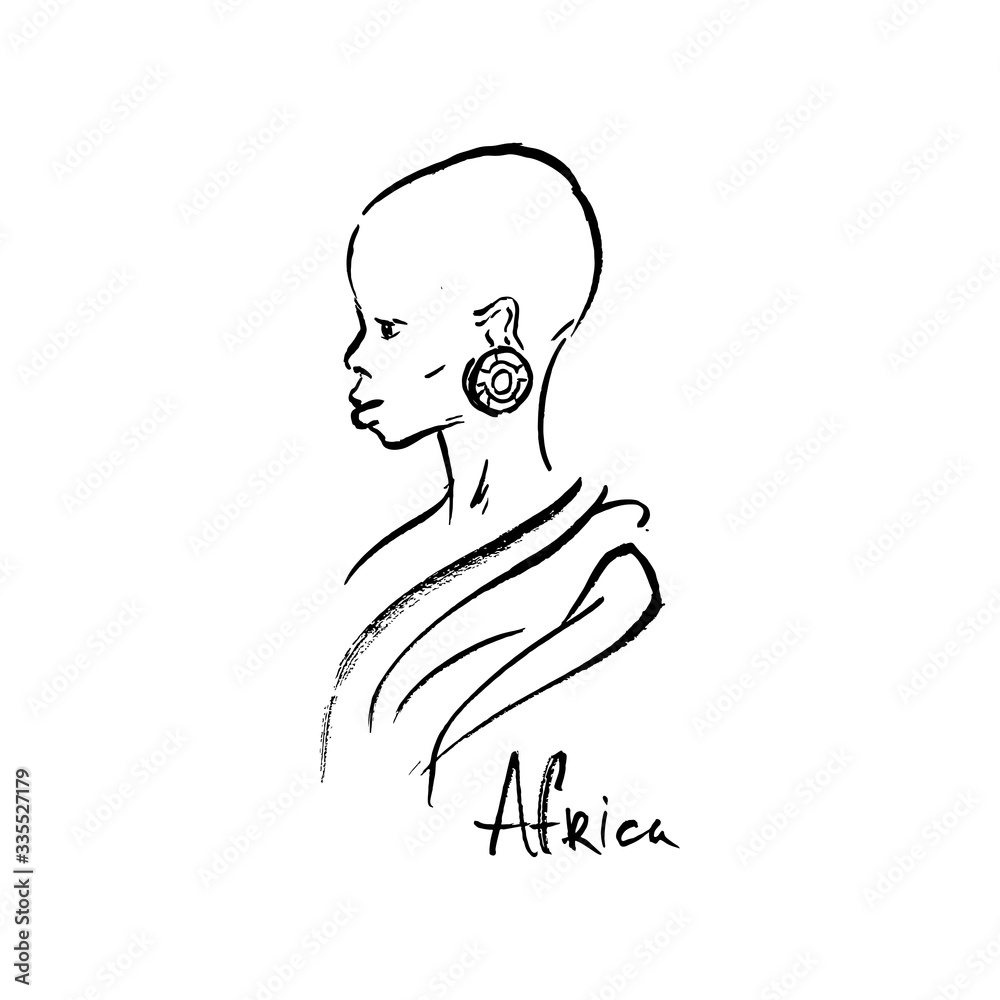 African girl in profile in national dress.
