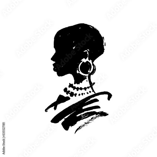 Symbol Africa silhouette girl. Ink illustration.
