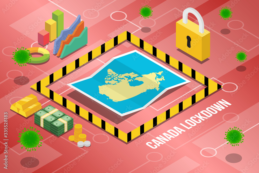Fototapeta premium canada country or nation lockdown for stop corona covid-19 spread with isometric modern style