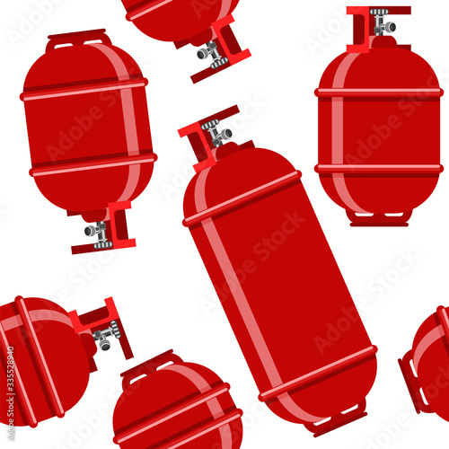 Red Gas Tank Seamless Pattern Isolated on White Background. Metallic Cylynder Container for Propane. photo