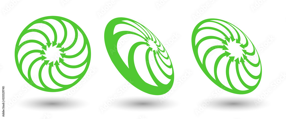 arrows in circle form. differents perspective. abstract logo, icon or background