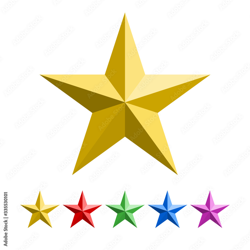 five-pointed golden icon with set of red, green, blue, violet colors stars five-pointed golden icon with set of red, green, blue, violet colors stars
