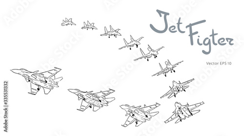 Modern Russian jet fighter aircraft flying by. Vector draw