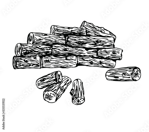 Pile of firewood in line art style.