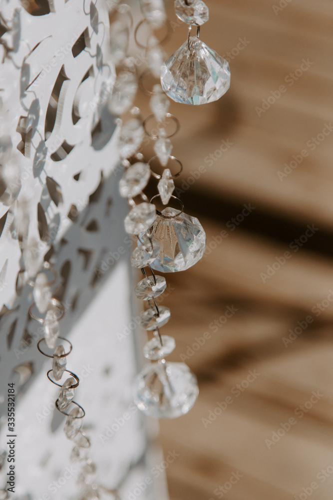 crystal wedding decor on wooden background crystal wedding decor on wooden background