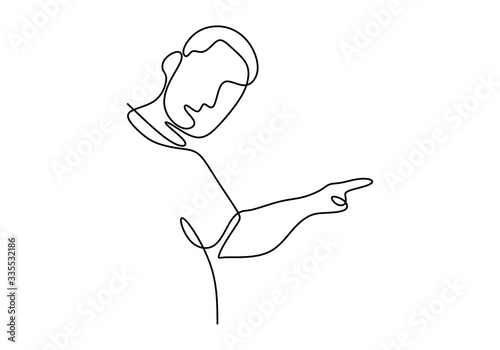 Continuous single drawn one line of person presentation standing to teaching, coaching, and presenting. People writing on the board to explain something. Flat line vector illustration