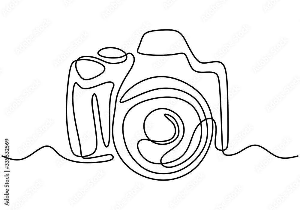 One line drawing of camera linear style. Black image isolated on white ...