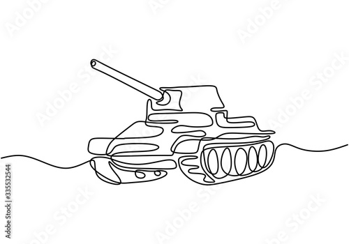 Tank continuous single line drawing, minimalism army transportation.