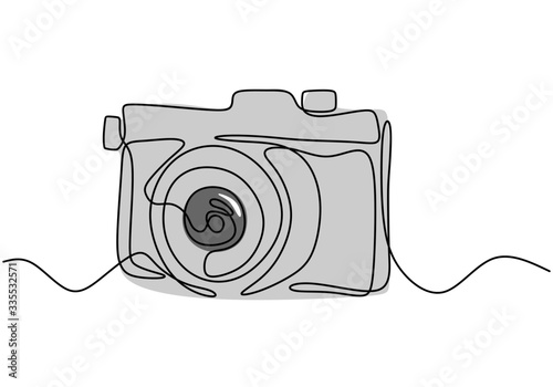 One line drawing of camera linear style. Black image isolated on white background. Hand drawn minimalism style vector illustration