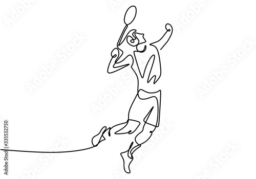 One line drawing of young fun man playing tennis. Spirit playing tennis ball. Tennis sport theme with racket concept. Sign and symbol of sports game. Vector illustration