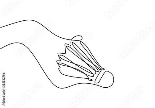 One line drawing of shuttlecock for badminton game sport. Playing badminton. Fun and enjoy to badminton. Vector illustration, simplicity single hand drawn.