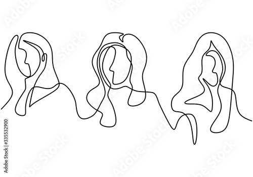 Continuous one line drawing of a women diversity. Vector illustration of girl face, symbol and concept of international women's day.