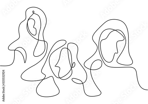 Continuous one line drawing of a women diversity. Vector illustration of girl face, symbol and concept of international women's day.