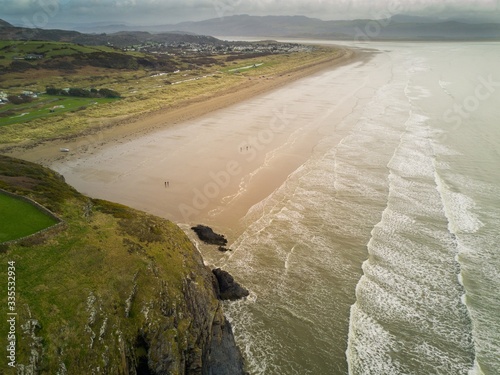 Aerial view of Black Rock Sand Beach, Morfa Bychan, Porthmadog, Wales photo