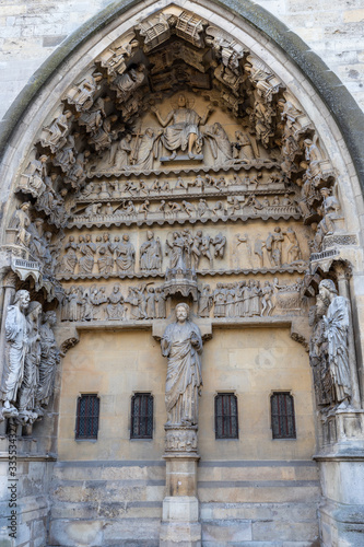 View at portal of cathedral Notre Dame in Reims