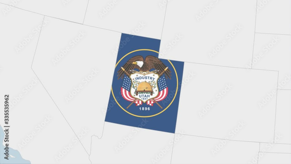US State Utah map highlighted in Utah flag colors and pin of country ...