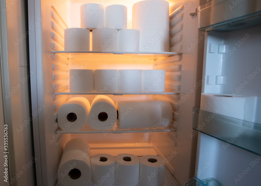 toilet paper in the refrigerator. Panic to buy toilet paper in all